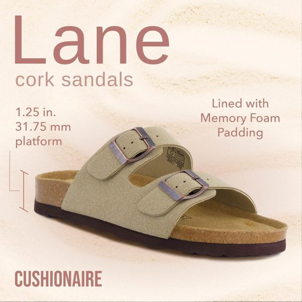 CUSHIONAIRE Lane Cork Footbed Sandals for Women – Comfortable Double Buckle Slip-On with Genuine Suede Footbed & Arch Support Slides for Women Footwear - Image 176