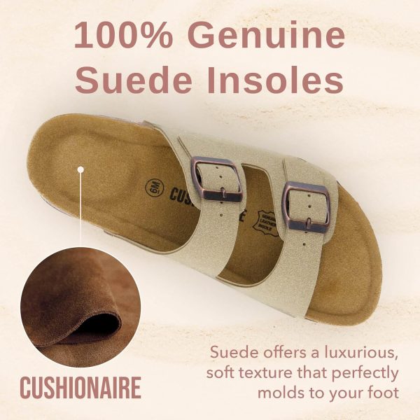 CUSHIONAIRE Lane Cork Footbed Sandals for Women – Comfortable Double Buckle Slip-On with Genuine Suede Footbed & Arch Support Slides for Women Footwear - Image 177