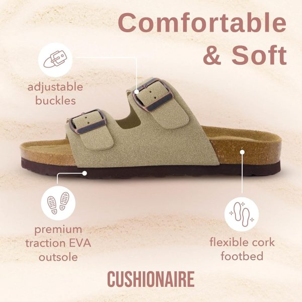 CUSHIONAIRE Lane Cork Footbed Sandals for Women – Comfortable Double Buckle Slip-On with Genuine Suede Footbed & Arch Support Slides for Women Footwear - Image 178