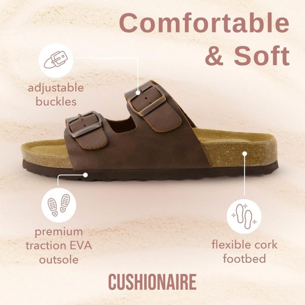 CUSHIONAIRE Lane Cork Footbed Sandals for Women – Comfortable Double Buckle Slip-On with Genuine Suede Footbed & Arch Support Slides for Women Footwear - Image 186